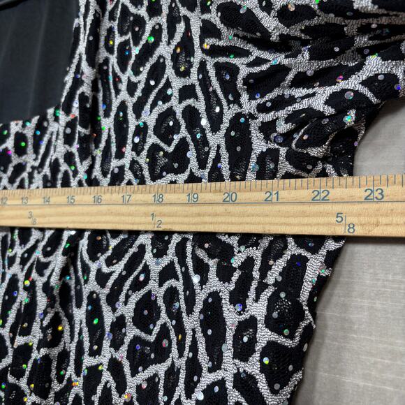 R&M Collection Abstract Animal Rhinestone Blouse Jacket 18 Black White Statement - Picture 7 of 7